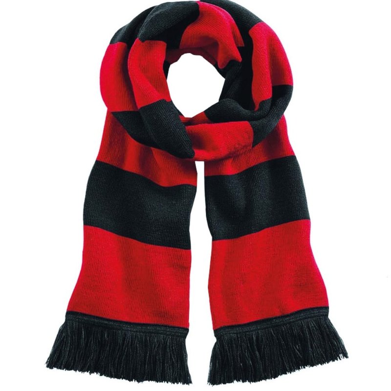 Beechfield Varsity Unisex Winter Scarf (double Layer Knit) (black / Classic Red)
