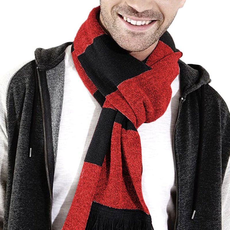 Shop Beechfield Varsity Unisex Winter Scarf (double Layer Knit) (black / Classic Red)