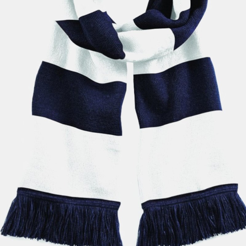Beechfield Varsity Unisex Winter Scarf (double Layer Knit) (french Navy / White) In Blue
