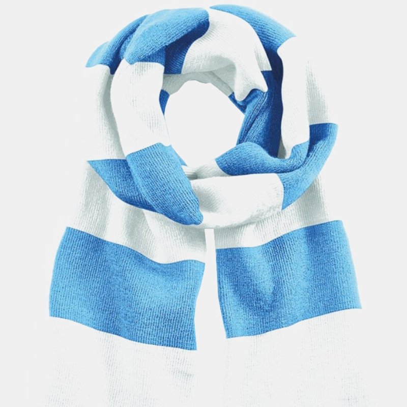 Beechfield Varsity Unisex Winter Scarf (double Layer Knit) (sky Blue / White)