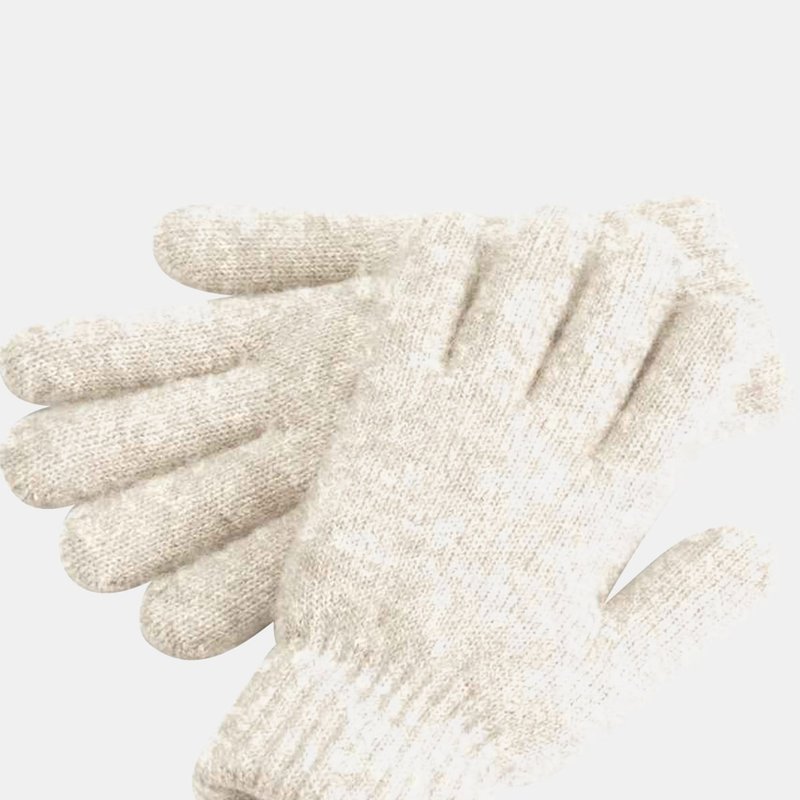 Beechfield Cosy Cuffed Marl Ribbed Winter Gloves In White