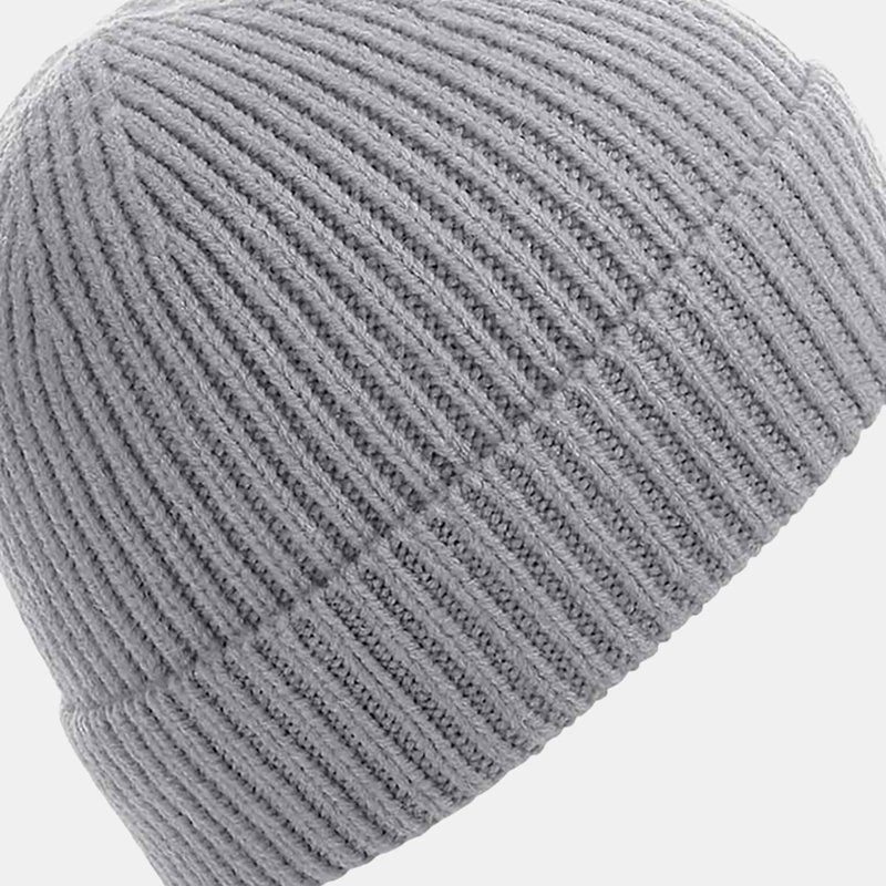 Beechfield Engineered Knit Ribbed Beanie In Grey