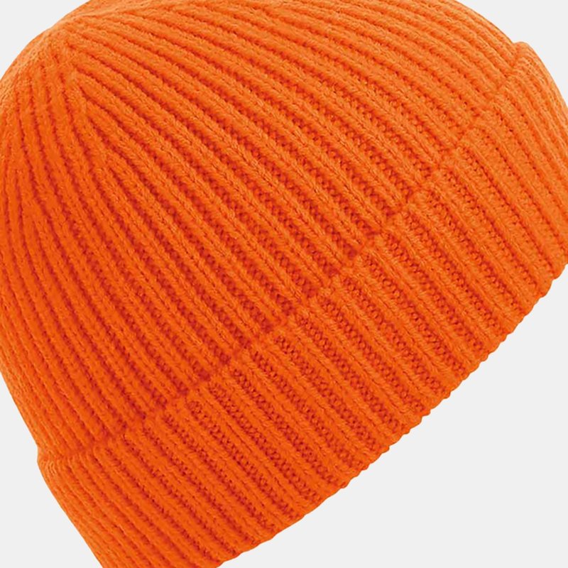 Beechfield Engineered Knit Ribbed Beanie In Orange