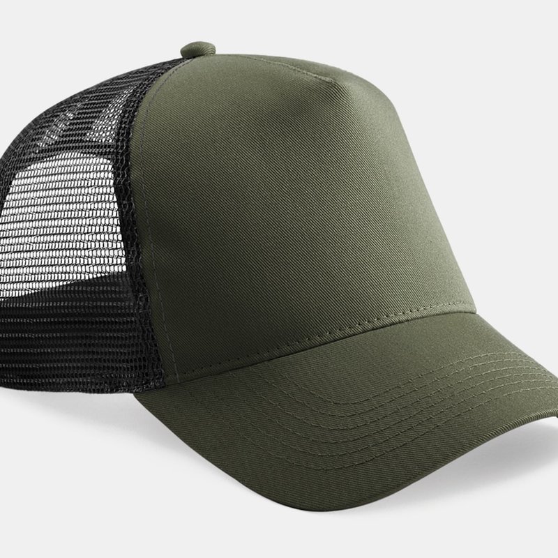 Beechfield Mens Half Mesh Trucker Cap/headwear Pack Of 2- Olive Green/black