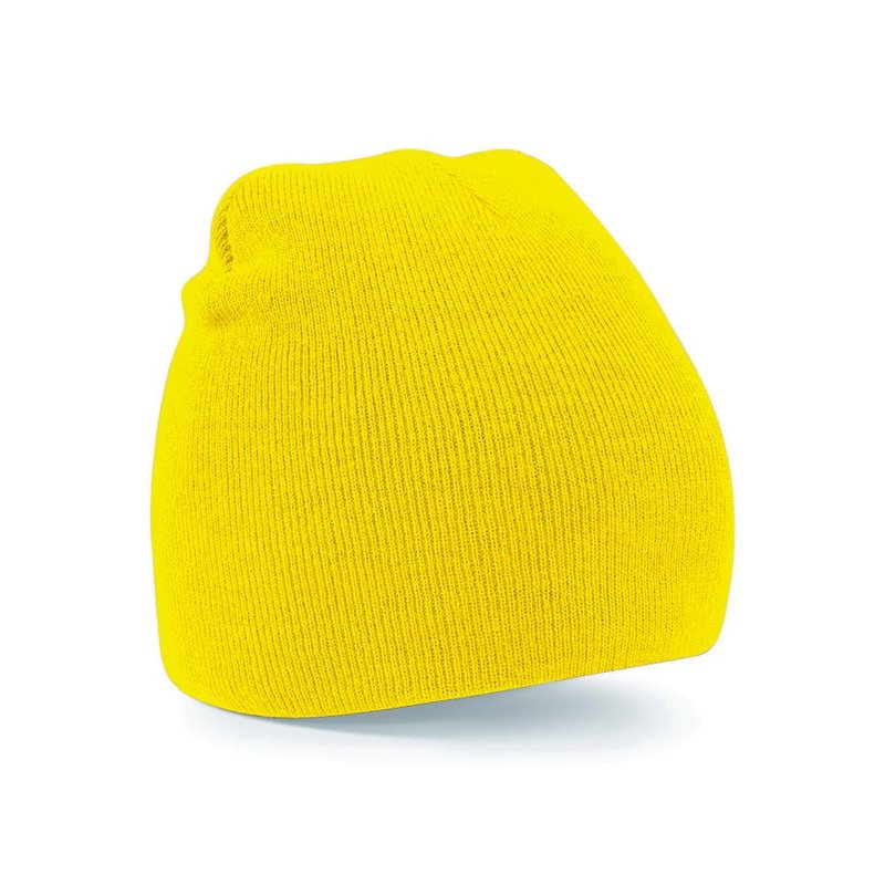 Shop Beechfield Plain Basic Knitted Winter Beanie Hat In Yellow