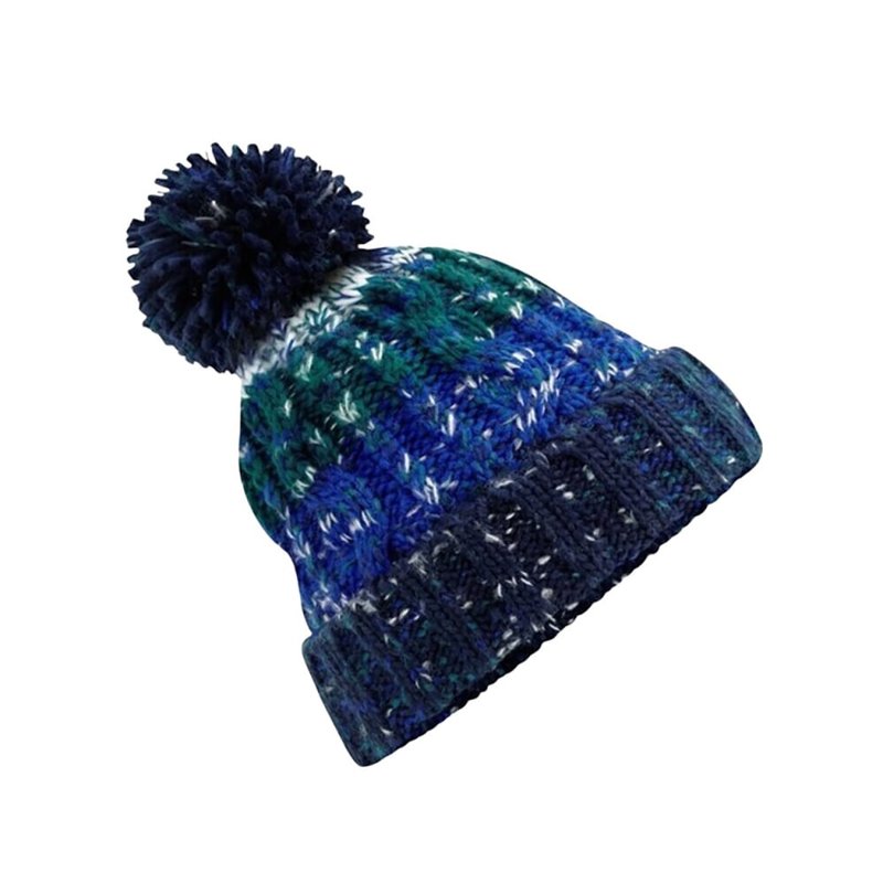Beechfield Unisex Adults Corkscrew Knitted Pom Pom Beanie Hat In Blue