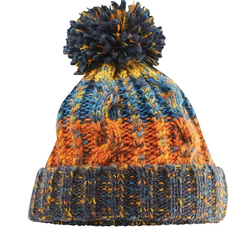 Shop Beechfield Unisex Adults Corkscrew Knitted Pom Pom Beanie Hat In Blue