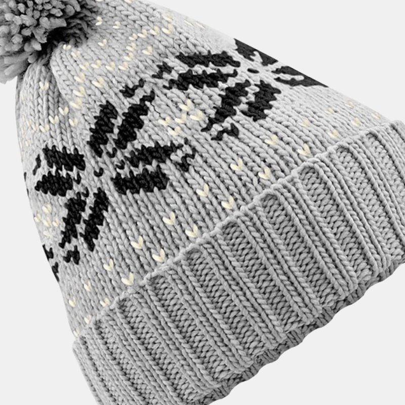 Beechfield Unisex Fair Isle Snowstar Winter Beanie Hat In Grey