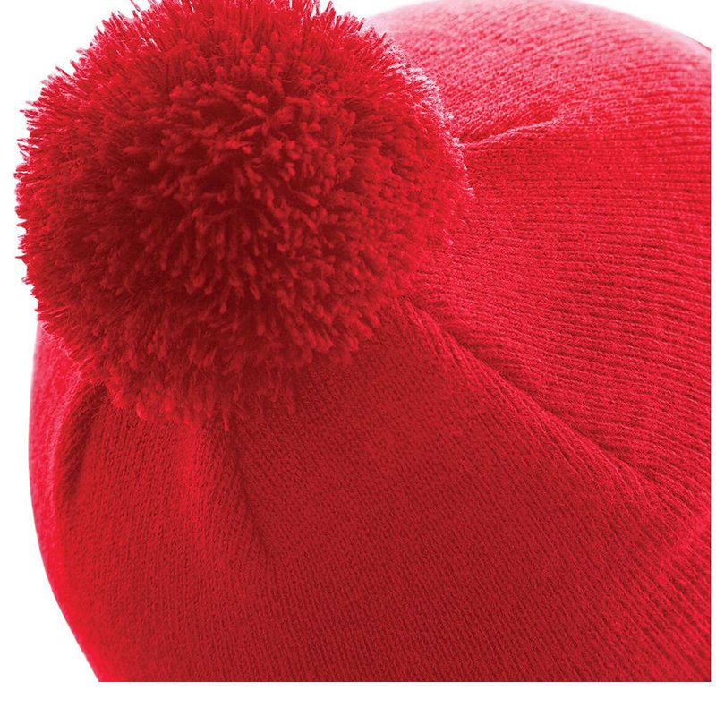 Shop Beechfield Unisex Original Pom Pom Winter Beanie Hat In Red