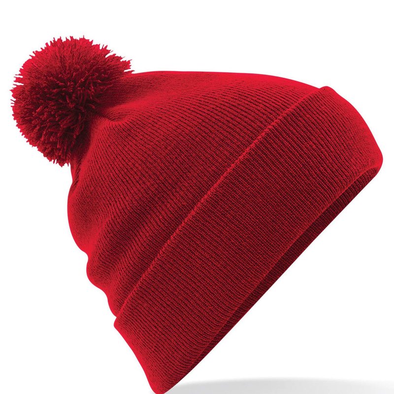 Beechfield Unisex Original Pom Pom Winter Beanie Hat In Red