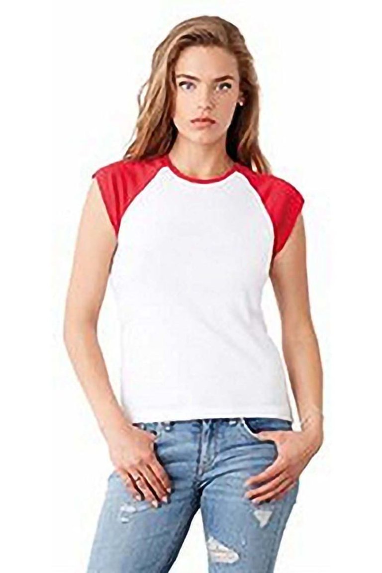 Bella + Canvas Womens/Ladies Baby Rib Cap Sleeve Contrast T-Shirt (White / Baby Blue)