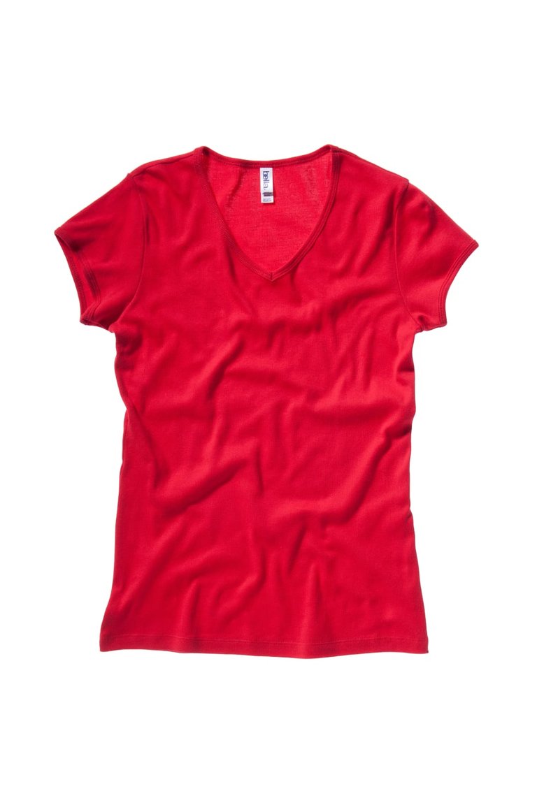 Bella + Canvas Womens/Ladies Baby Rib Short Sleeve V-Neck T-Shirt (Red) - Red