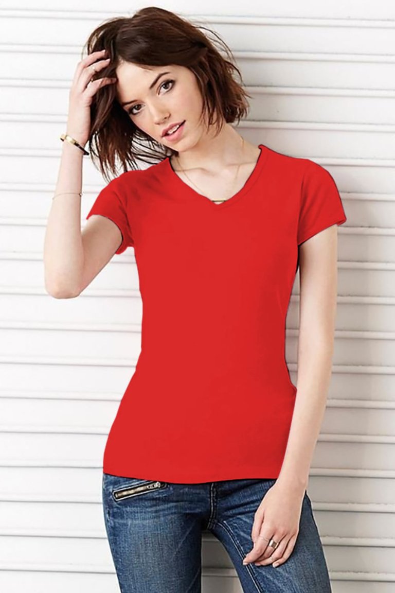 Bella + Canvas Womens/Ladies Baby Rib Short Sleeve V-Neck T-Shirt (Red)
