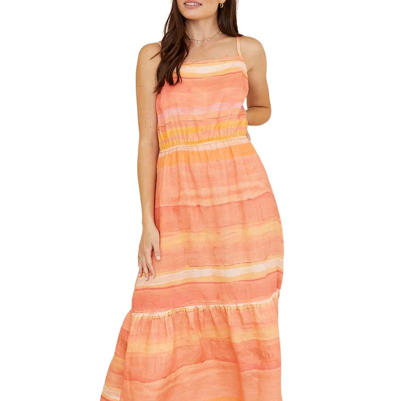 Shop Bella Dahl Square Neck Stripe Linen Maxi Dress In Orange