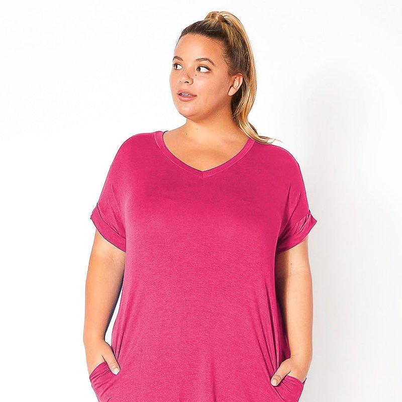 Bellatrix Plus Size V-neck T-shirt Dress With Pocket In Pink
