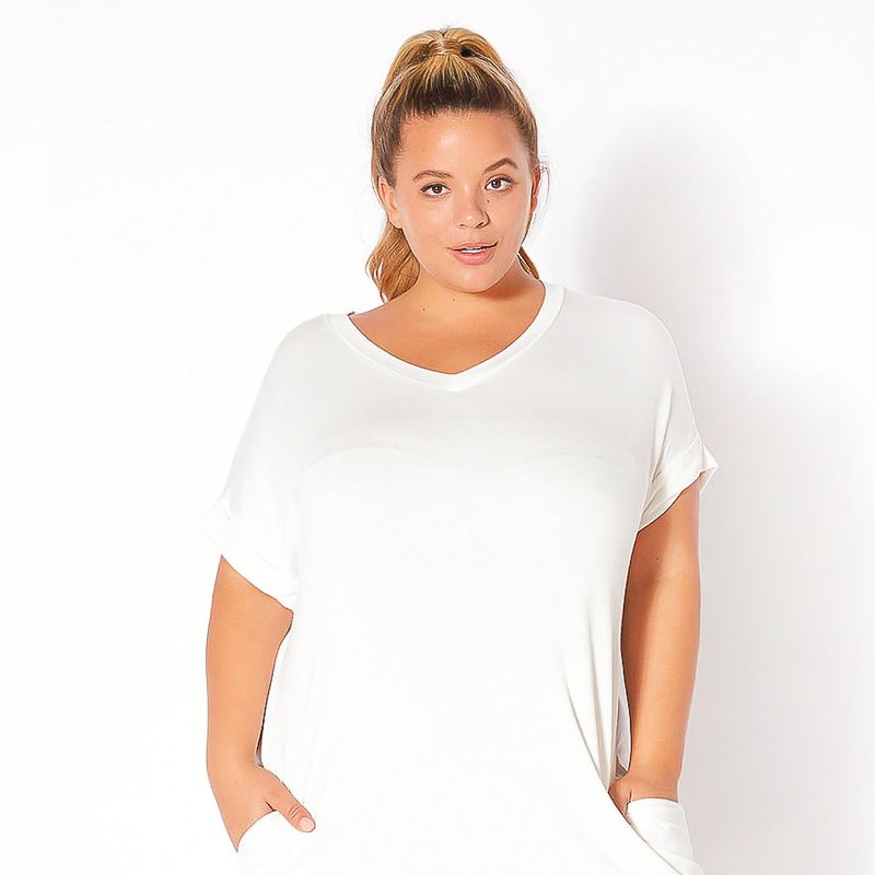 Bellatrix Plus Size V-neck T-shirt Dress With Pocket In White