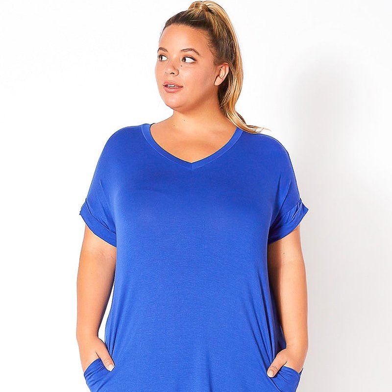 Bellatrix Plus Size V-neck T-shirt Dress With Pocket In Blue