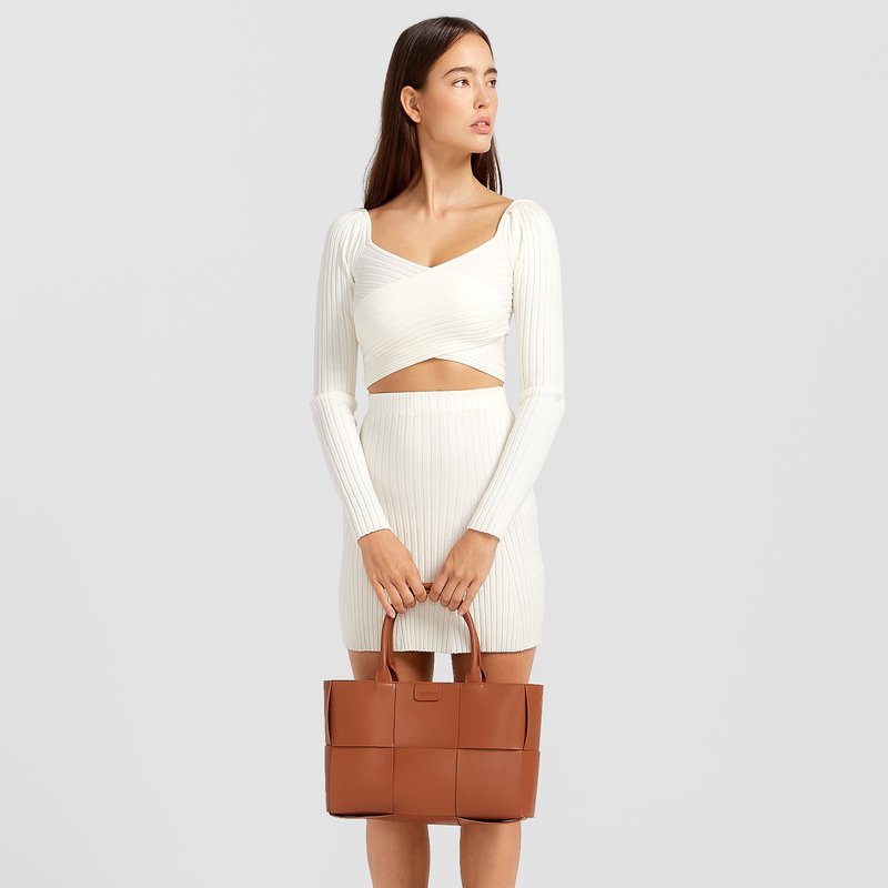 Shop Belle & Bloom C'est Belle Knit Mini Skirt In Brown