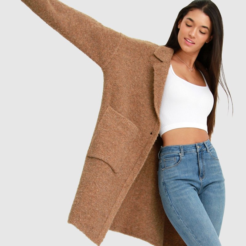 Shop Belle & Bloom Days Go By Sustainable Blazer Cardigan In Brown