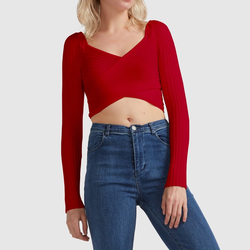 Belle & Bloom Forget Me Not Knit Crop In Red