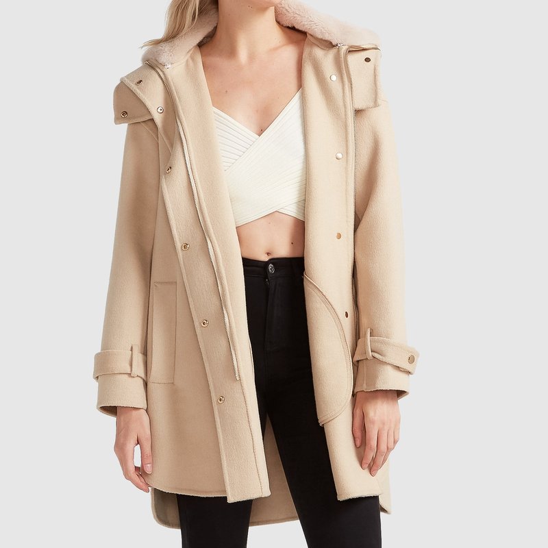 Shop Belle & Bloom Heavy Hearted Detachable Hooded Coat In Brown