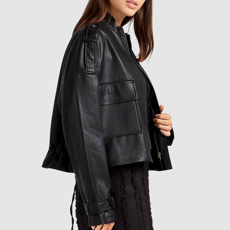 Shop Belle & Bloom Reload Draped Leather Look Jacket In Black