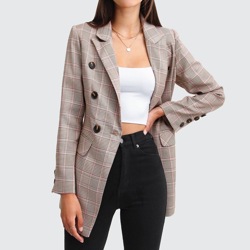 Belle & Bloom Too Cool For Work Plaid Blazer In Brown