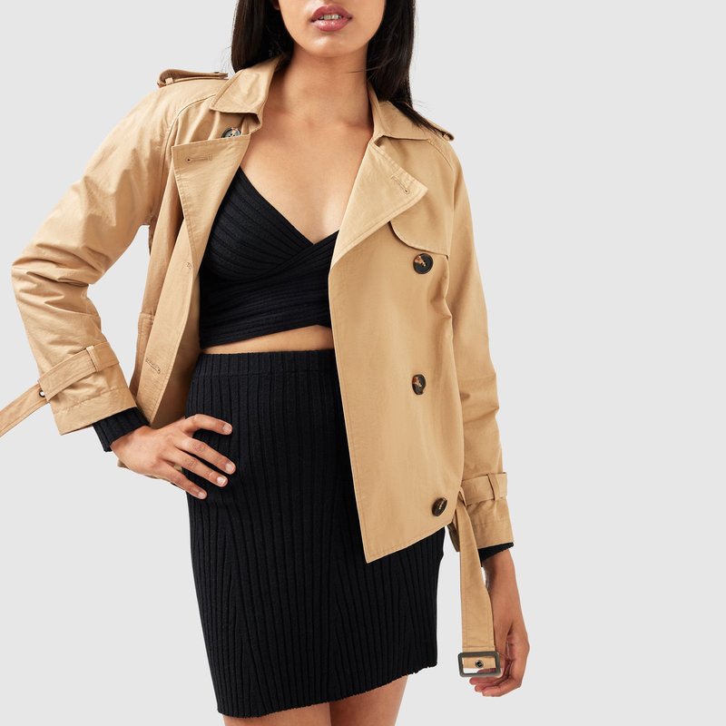 Shop Belle & Bloom Cool Nights Cropped Trench Coat In Brown