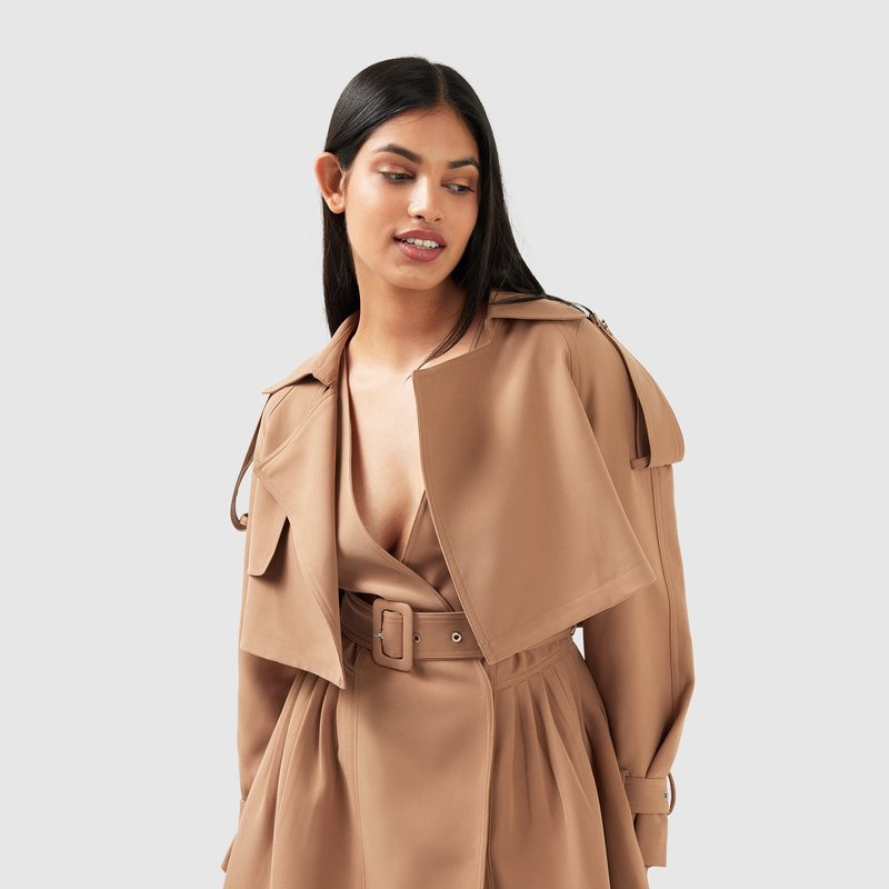 Shop Belle & Bloom Manhattan Cropped Trench In Brown