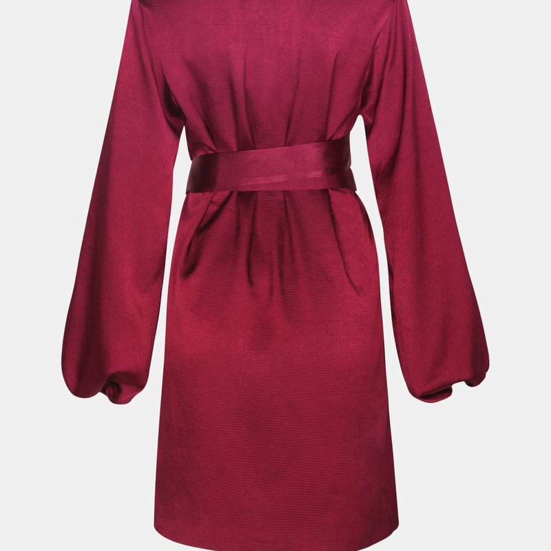 Shop Bellevue The Label Aurora Long Sleeve Satin Wrap Dress- Rouge In Purple