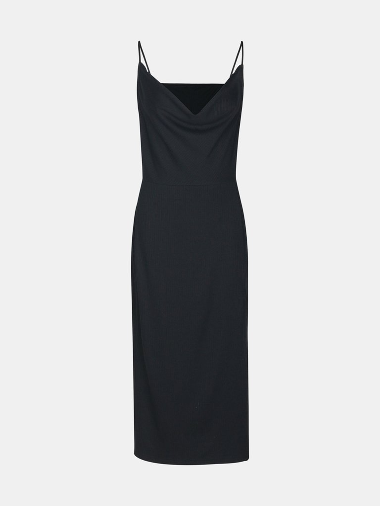 Sara Cowl Neck Knit Midi Dress- Black - Black