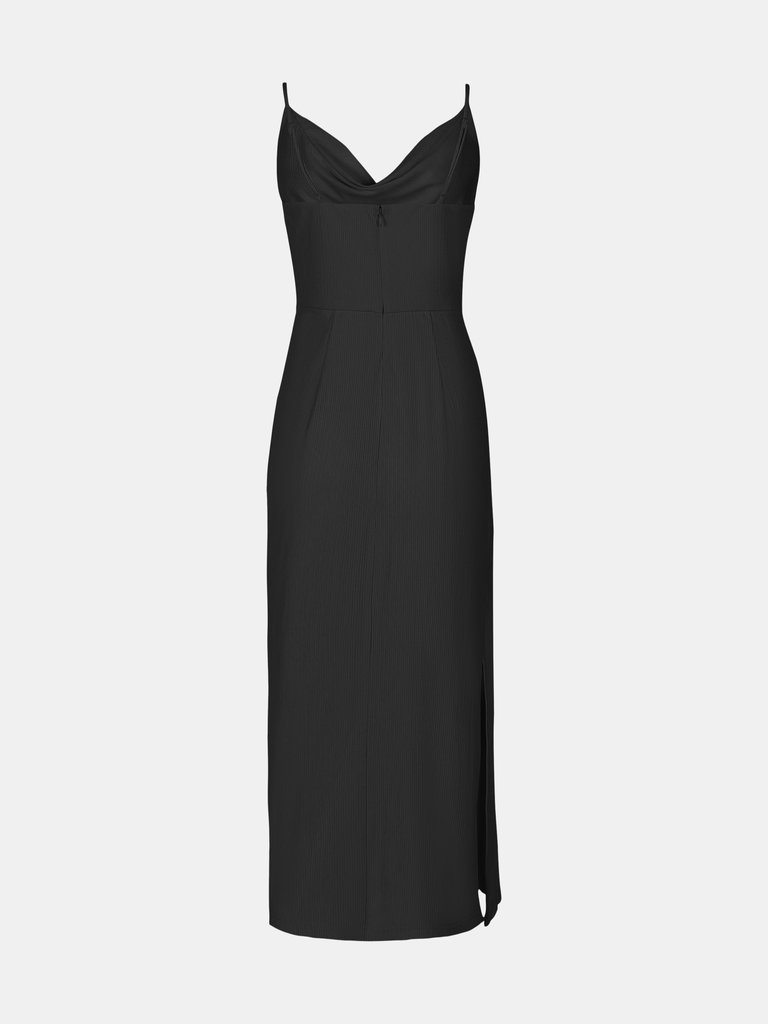Sara Cowl Neck Knit Midi Dress- Black