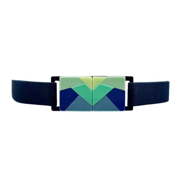 Beltbe Stretch Belt With Multicolor Acrylic Buckle In Blue