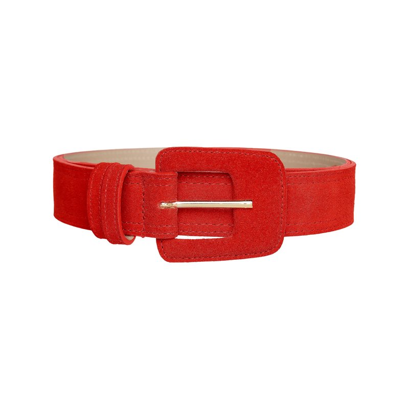 Shop Beltbe Suede Rectangle Buckle Belt In Red
