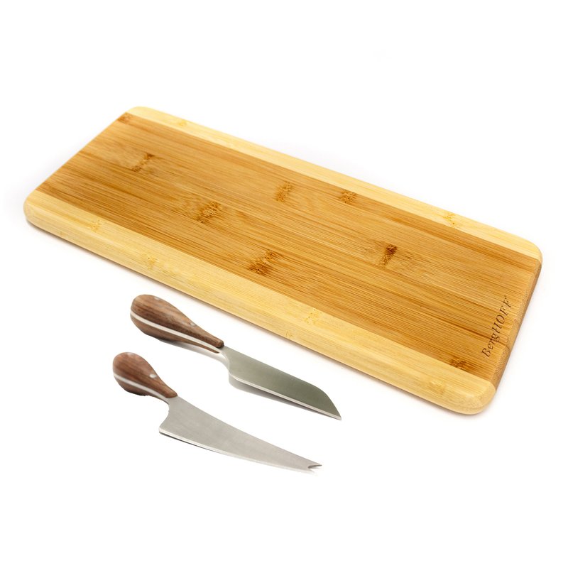 Shop Berghoff Bamboo 3pc Long Two-toned Board And Aaron Probyn Cheese Knives Set