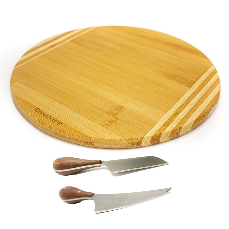 Shop Berghoff Bamboo 3pc Round Board And Aaron Probyn Cheese Knives Set