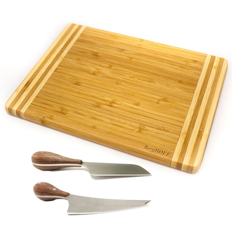 Shop Berghoff Bamboo 3pc Striped Cutting Board And Aaron Probyn Cheese Knives Set