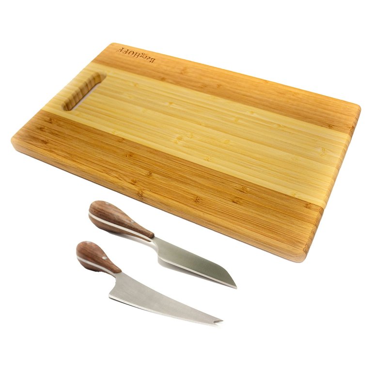 Bamboo 3Pc Two-Tone Board With Handle Set/Aaron Probyn Cheese Knives