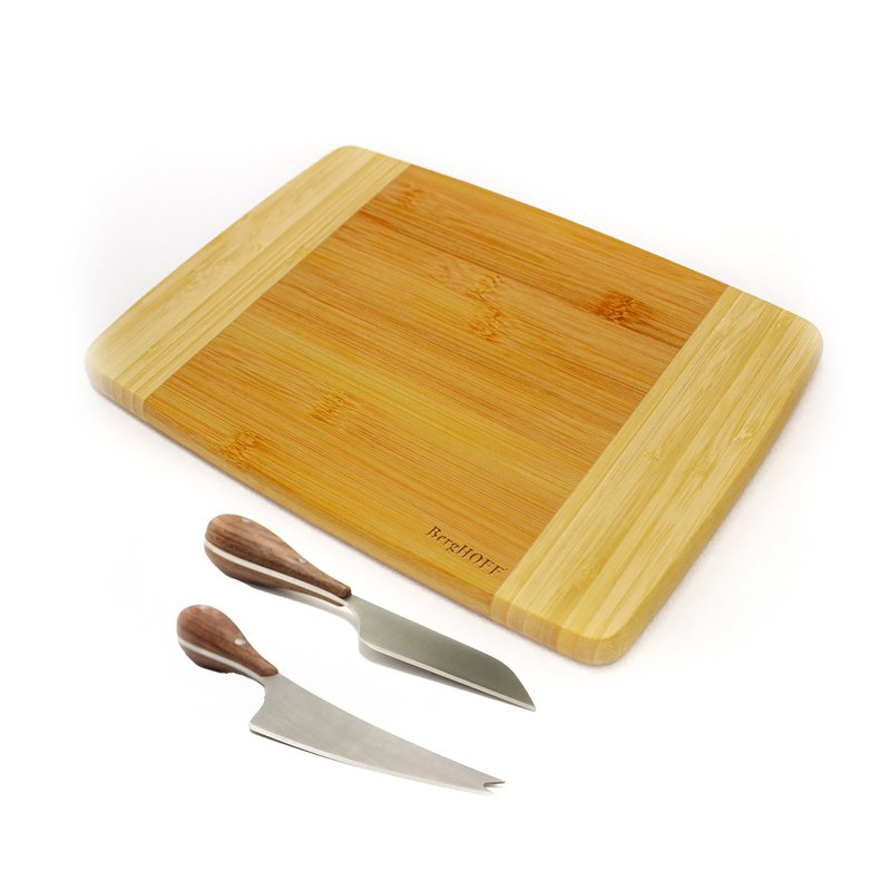 Shop Berghoff Bamboo 3pc Two-toned Cutting Board And Aaron Probyn Cheese Knives Set