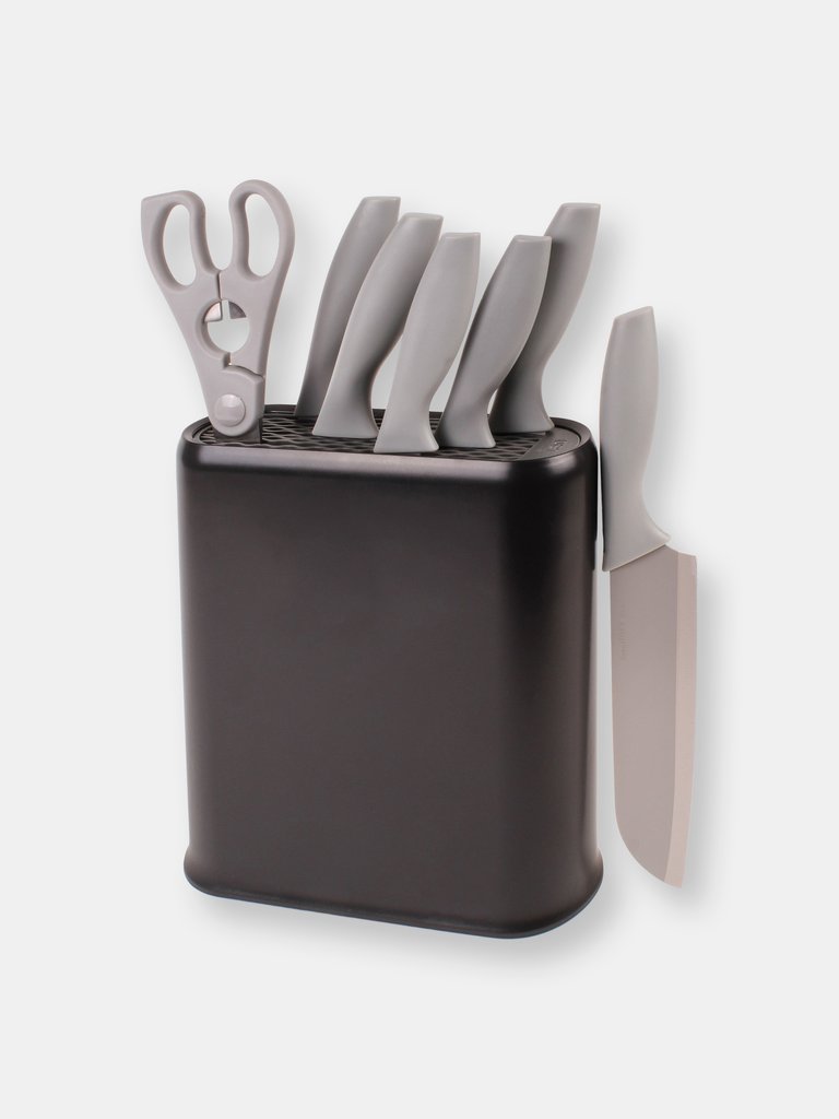 BergHOFF 8Pc PP Knife Set with Universal Black Knife Block - Grey