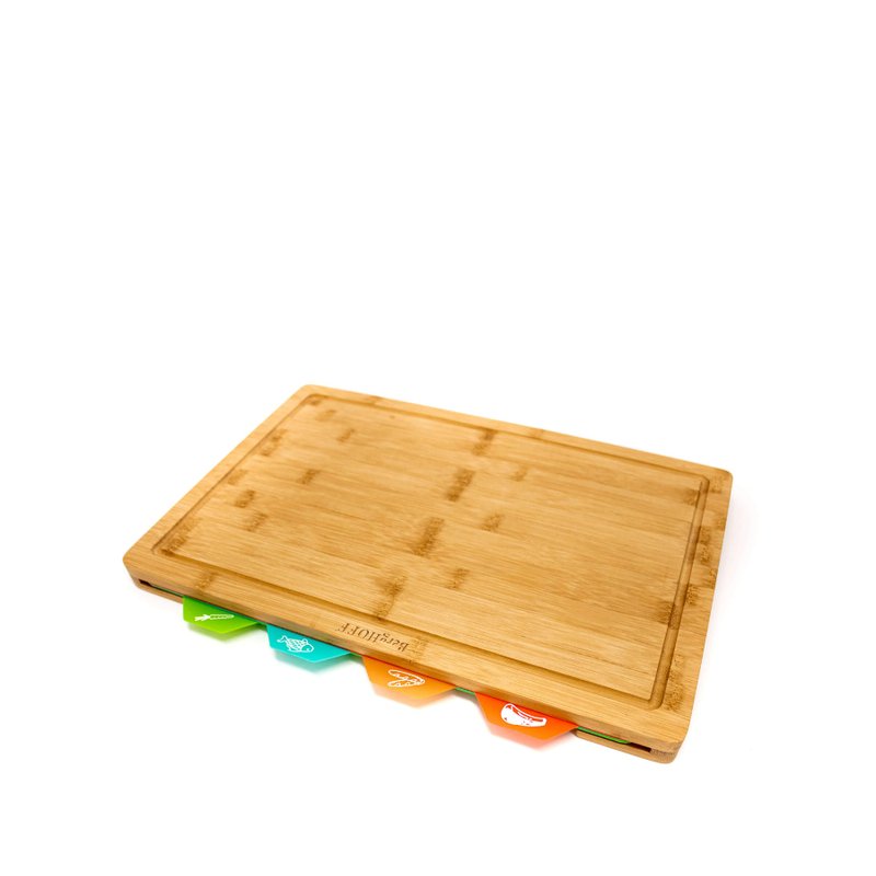 Berghoff Bamboo 5pc Cutting Board Set With 4 Muti-colored Inserts, 16.5"x11.8"x1.1"