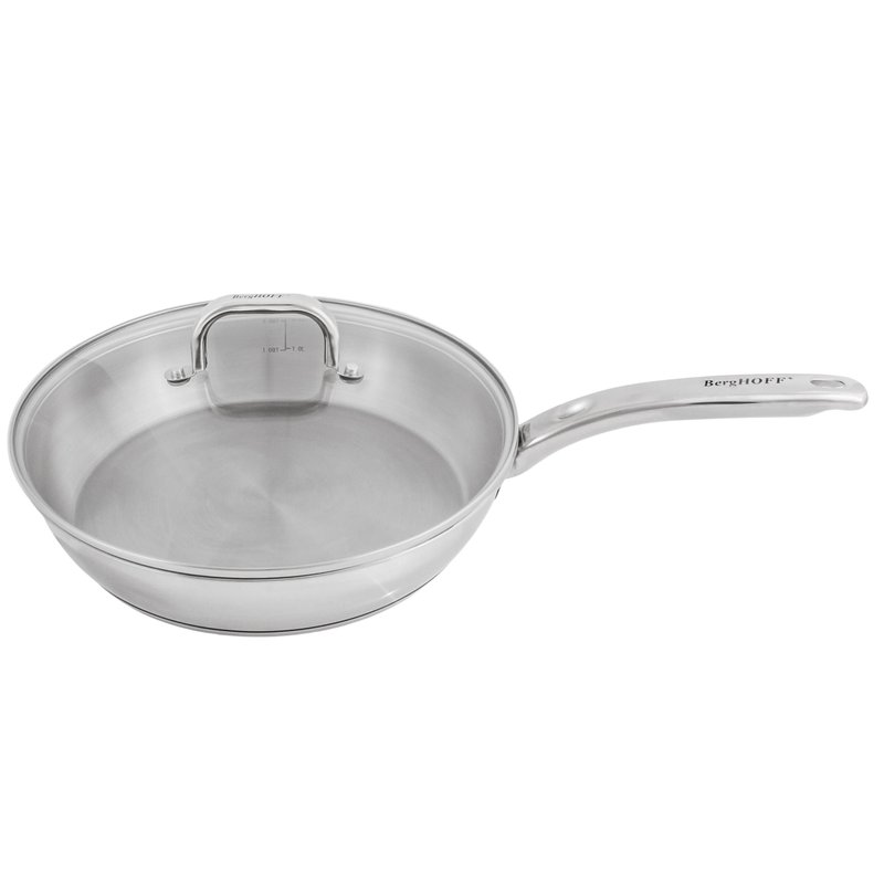 Berghoff Essentials Belly Shape 18/10 Stainless Steel 10.5" Skillet With Glass Lid 2.5qt. In Metallic