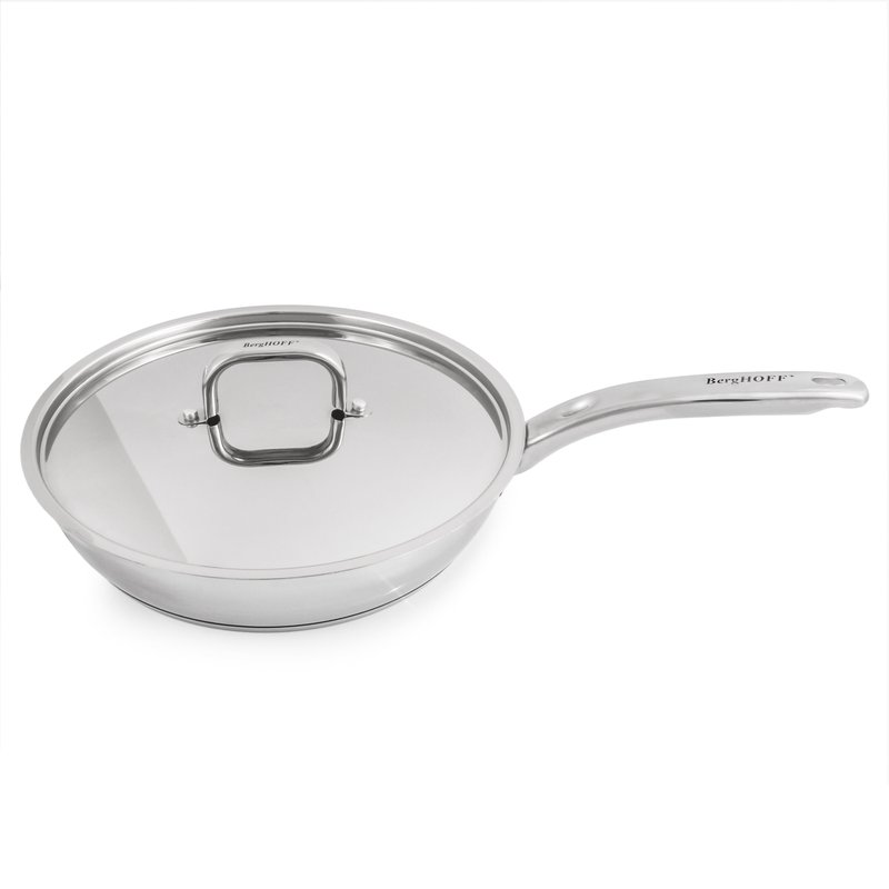 Berghoff Essentials Belly Shape 18/10 Stainless Steel 10.5" Skillet With Stainless Steel Lid 2.5qt. In Metallic