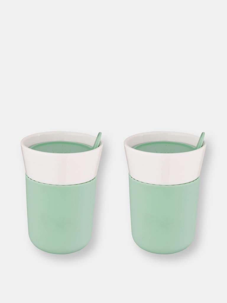BergHOFF Leo 11.16oz Porcelain Travel Mug, Green, Set of 2
