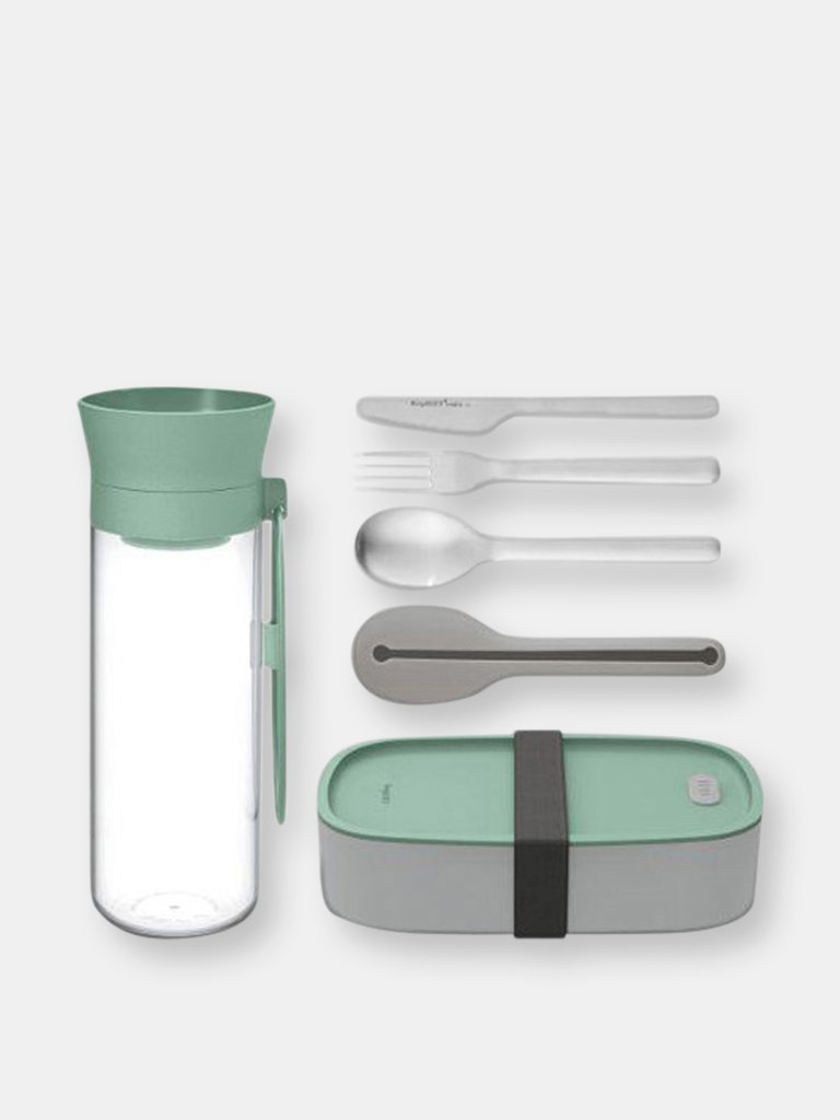 BergHOFF Leo Lunch Set, Water Bottle Flatware and Bento Box, Green - Green