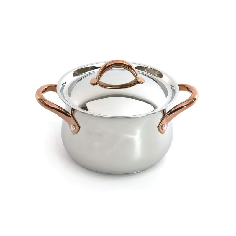 Shop Berghoff Ouro Gold 18/10 Stainless Steel Covered Dutch Oven 8" With Stainless Steel Lid, 4. In Grey