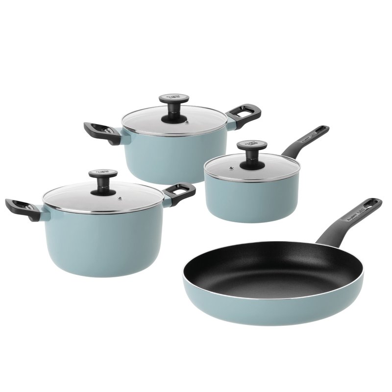 Berghoff Slate Non-stick Aluminum 7pc Cookware Set With Glass Lid In Blue