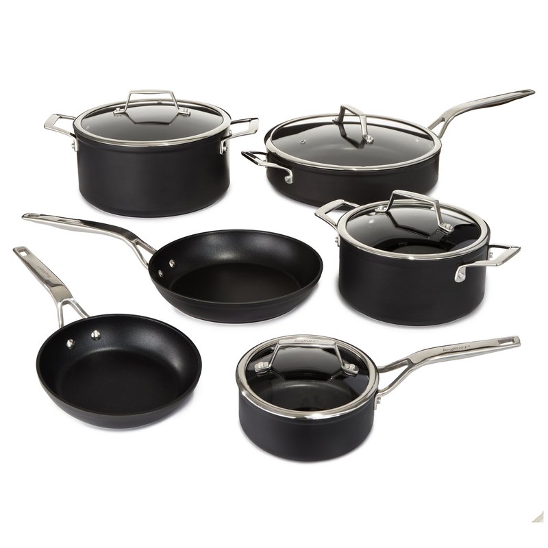 Berghoff Essentials 10pc Non-stick Hard Anodized Cookware Set With Glass Lid, Black