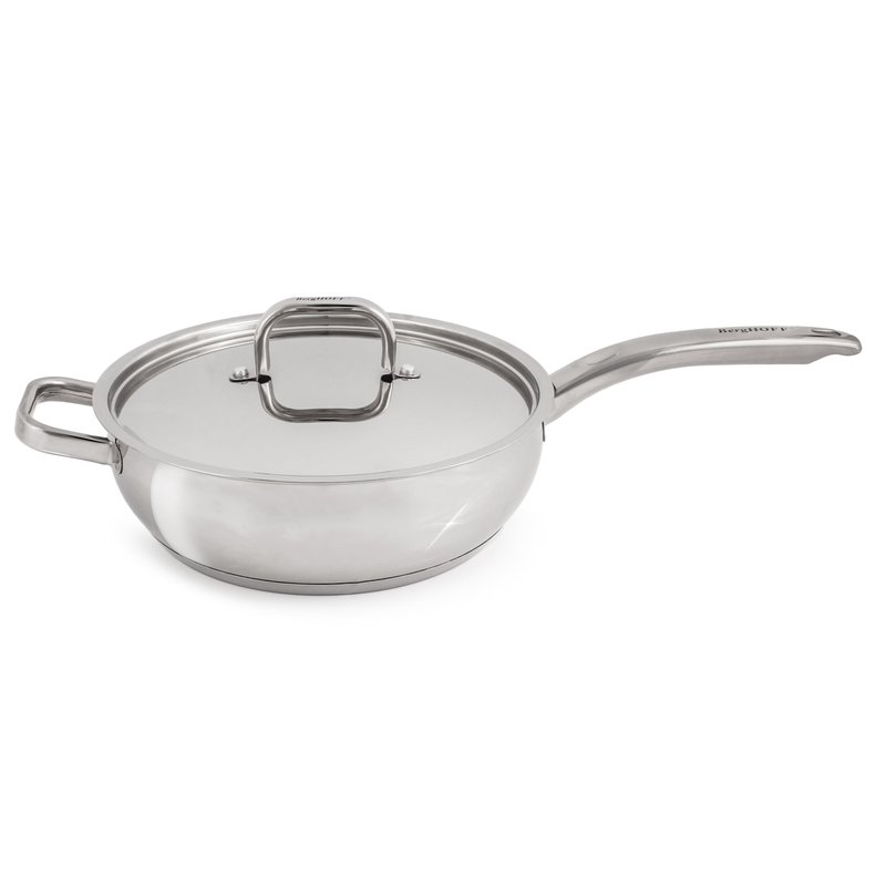 Berghoff Essentials Belly Shape 18/10 Stainless Steel 9.5" Deep Skillet With Stainless Steel Lid 3.2qt. In Gray