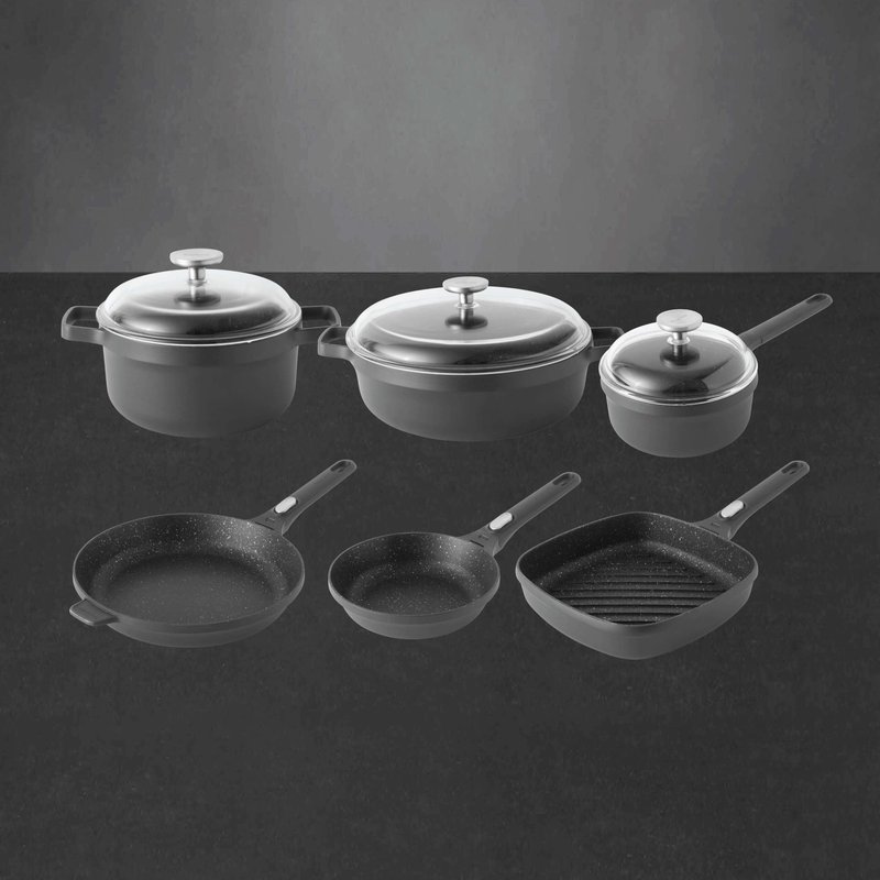 Berghoff Gem 9pc Nonstick Cookware Set, Black In Gray